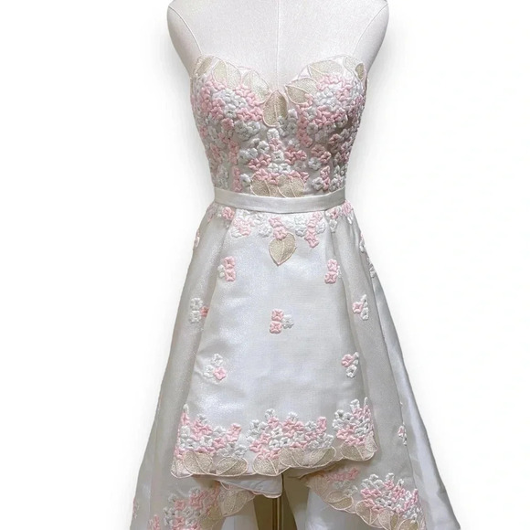 Zoey Grey Floral Appliqué Pink Cream Cherry Blossom Strapless Wedding Gown 6 - Picture 6 of 13